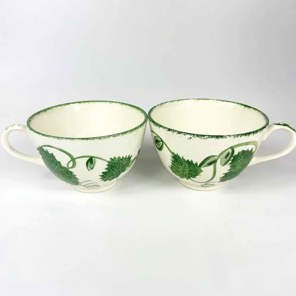 Poole Pottery Green Leaf Breakfast Cup and Saucer 2 sets